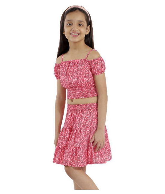 Kids Cave two piece dress for girls fabric- printed summercool (Color_orange peach, Size_3 Years to 12 Years) - None