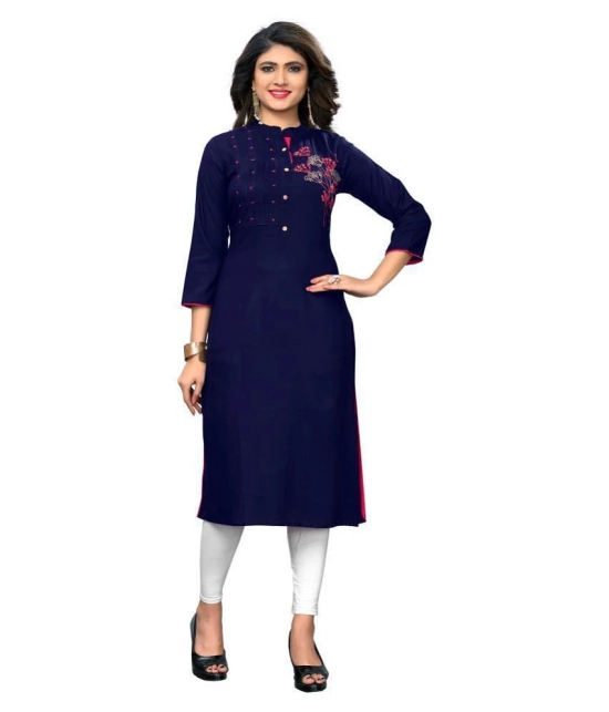 Vbuyz - Blue Rayon Womens Straight Kurti ( Pack of 1 ) - XXL