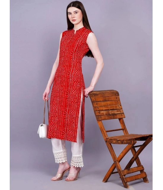 HIGHLIGHT FASHION EXPORT Rayon Printed Straight Womens Kurti - Red ( Pack of 1 ) - None