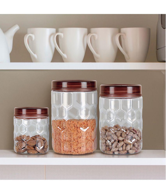 Milton Hexa plastic Pet Storage Jar and Container, Set of 12 (4 Pcs x 270 ml Each, 4 Pcs x 665 ml Each, 4 Pcs x 1240 ml Each), Blue - Brown