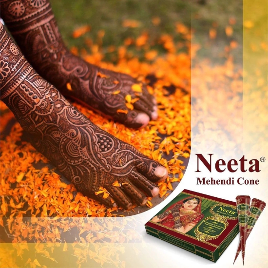 Neeta Mehendi Cones for Hand Desgning & Wedding, Bridal Mehandi Cone Reddish Brown Color 12 Pcs in 1 Box (Pack of 1)