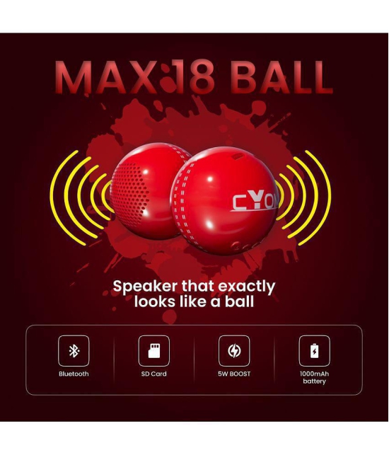 CYOMI Max18 Ball 5 W Bluetooth Speaker Bluetooth v5.0 with SD card Slot,USB,Aux Playback Time 5 hrs Red - Red