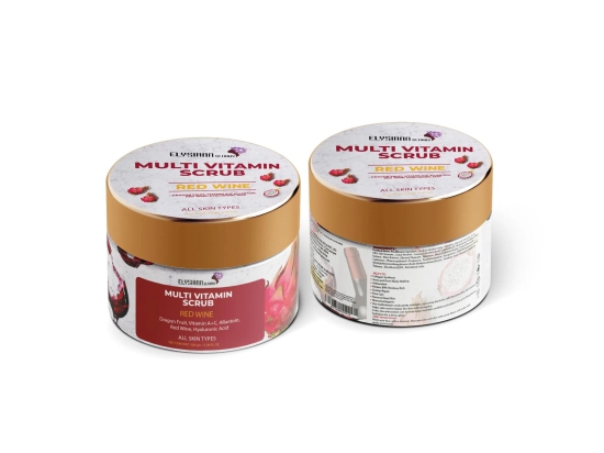 Multi Vitamin Scrub Dragon Fruit, Allantoin, Red Wine, Hyaluronic Acid, Enriched with Vitamin A+C.