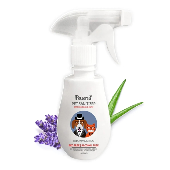 Petterati Lavender Pet Sanitizer (250ml) BKC & Alcohol Free | Kills 99.9% Germs | with The Goodness of Aloe Vera & Vitamin E