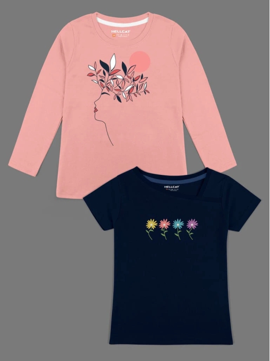 Trendy Printed Round Neck with Short Sleeve /Long Sleeve Multi colour Tshirts for Girls - Pack of 2