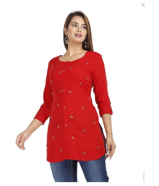 JC4U - Red Rayon Womens Straight Kurti ( Pack of 1 ) - XL