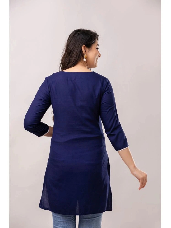 Frionkandy Rayon Embroidered Straight Womens Kurti - Navy ( Pack of 1 ) - None