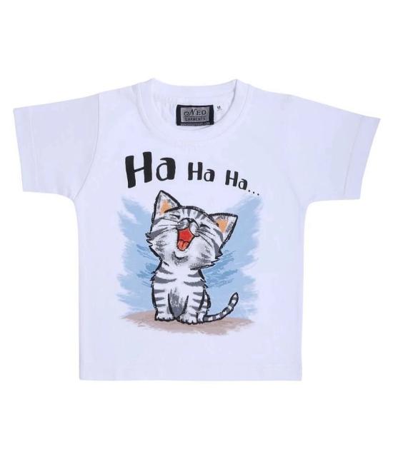 NEO GARMENTS Kids Boys & Girls Cotton T-shirt |CAT Ha Ha Ha| (WHITE)| S - 23(1YRS TO 2YRS)| - None