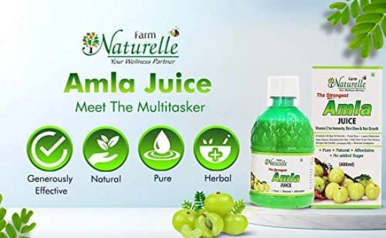 Farm Naturelle-Strongest n Concentrated Amla Juice for Improved Immunity, Hair and Skin Health-2x400ml+ 55gx2 Herbs Infused Forest Honeys