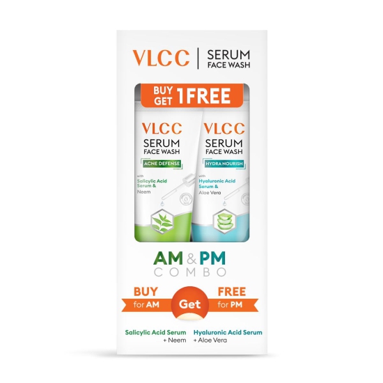 VLCC Salicylic Acid & Neem Serum Facewash  - 150 ml to Prevent Acne for AM | with Free Hyaluronic Acid & Aloe Vera Serum Facewash  - 150 ml to Strengthen Skin Barrier for PM (B1G1)