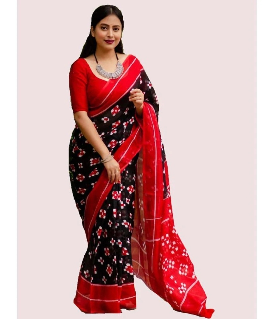 Bhuwal Fashion Cotton Printed Saree With Blouse Piece - Black ( Pack of 1 ) - Black