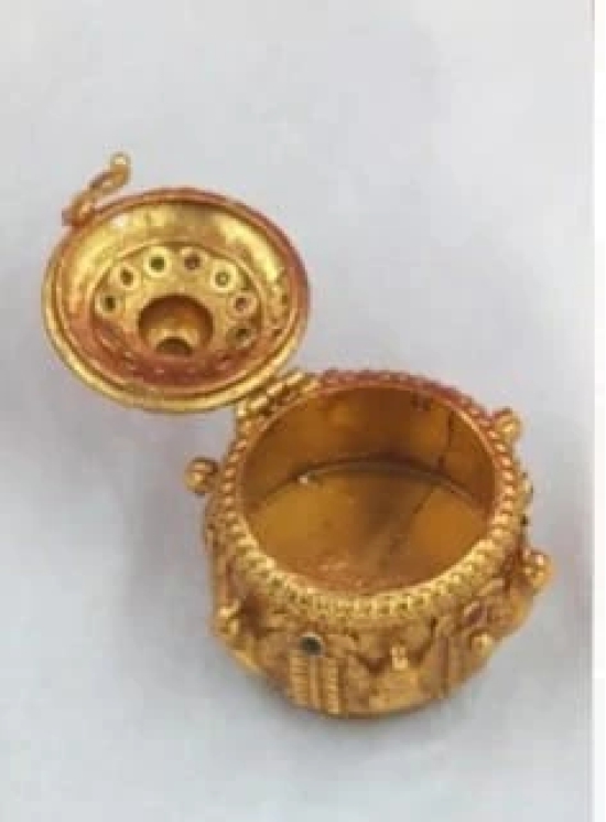  Gold-Plated Filigree Kumkum Box with Stones