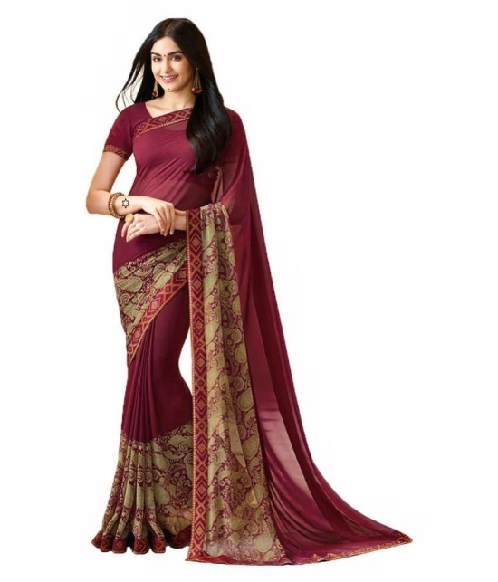 Gazal Fashions - Maroon Chiffon Saree With Blouse Piece (Pack of 1)