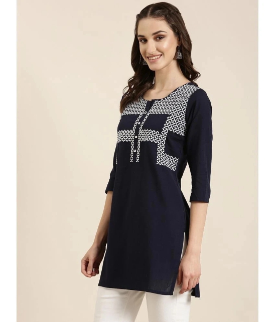 Showoff Cotton Blend Embellished Straight Womens Kurti - Navy Blue ( Pack of 1 ) - None