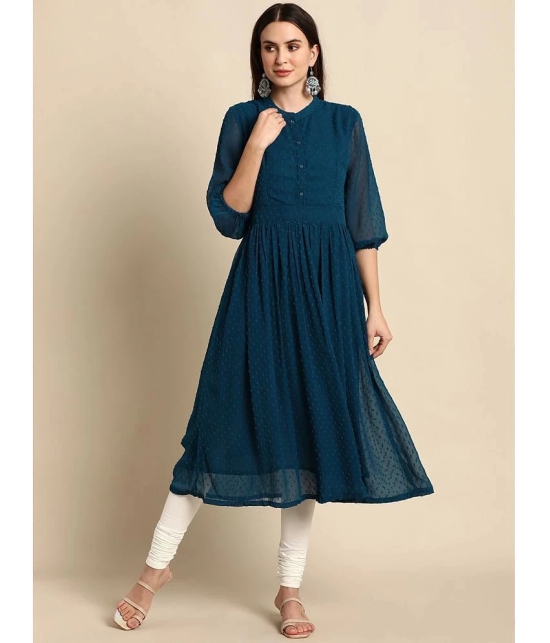 Janasya - Blue Chiffon Womens Flared Kurti ( Pack of 1 ) - None