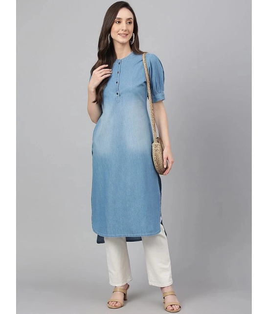 Janasya - Light Blue Denim Womens Straight Kurti ( Pack of 1 ) - None