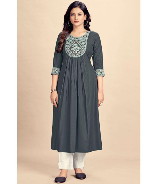 Glomee Rayon Embroidered Flared Women's Kurti - Grey ( Pack of 1 ) - None