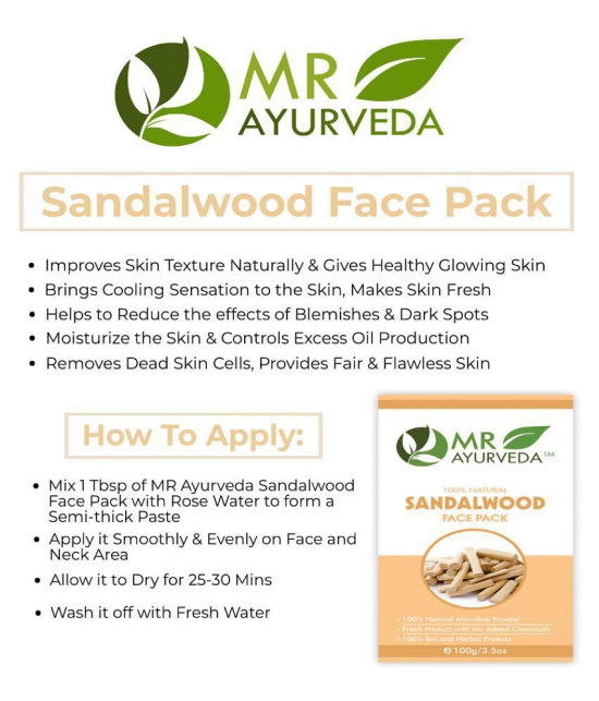 MR Ayurveda Premium Quality Sandalwood Powder Face Pack Masks 100 gm