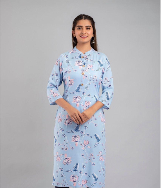 MAUKA - Light Blue Rayon Women's Straight Kurti ( Pack of 1 ) - None