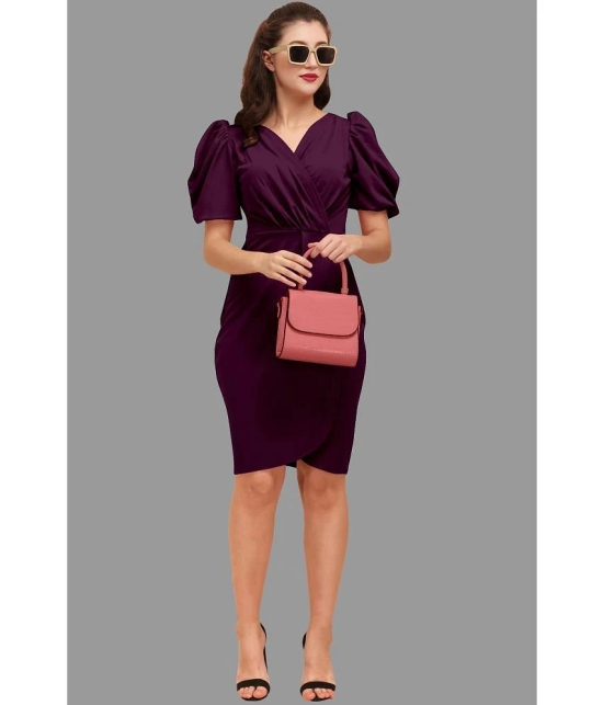 A TO Z CART Polyester Solid Knee Length Womens Bodycon Dress - Wine ( Pack of 1 ) - None