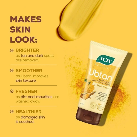 Joy Ubtan Face Wash For Tan Removal with Saffron & Turmeric 150ml, (Pack of 1)