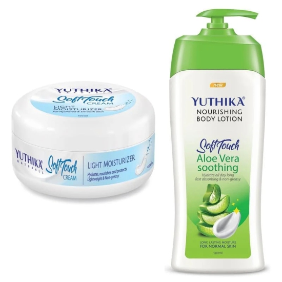 Yuthika Soft Touch Light Moisturizer Cream 100ml and Aloe Vera Body Lotion 500ml Combo Pack