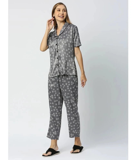 Smarty Pants - Grey Satin Womens Nightwear Nightsuit Sets ( Pack of 1 ) - None