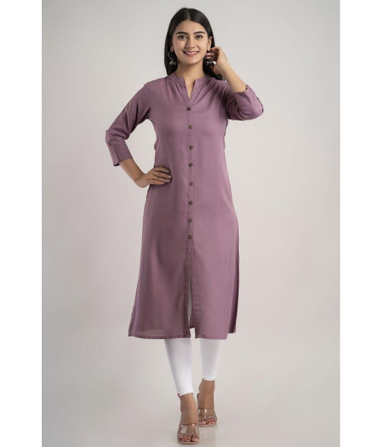 MAUKA - Purple Rayon Women''s Front Slit Kurti ( Pack of 1 ) - None