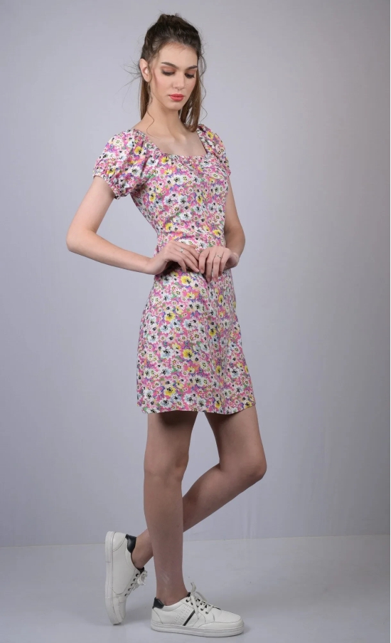 OWO THE LABEL Multicolored Flower Print Dress (OTL-DRS1011)-Multicolor / L