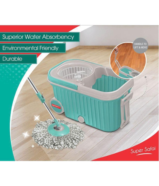 Spotzero by Milton Elite Spin Mop with Bigger Wheels and Plastic Auto Fold Handle for 360 Degree Cleaning (Aqua Green, Two Refills) - Sea Green