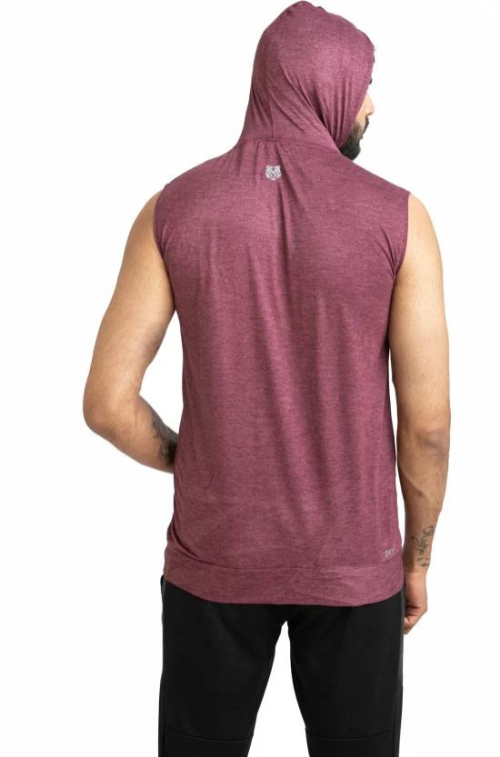 Men Solid Hooded Neck Polyester Maroon T-Shirt