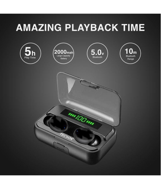 Tecsox TMax Earbud In Ear Bluetooth Earphone 30 Hours Playback Bluetooth IPX5(Splash Proof) Powerfull Bass -Bluetooth V 5.1 Black