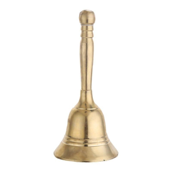 DOKCHAN Brass Plain Bell for Pooja Handcrafted Pure Brass Puja Bell with Sitting Handle for Temple Brass Pooja Bell