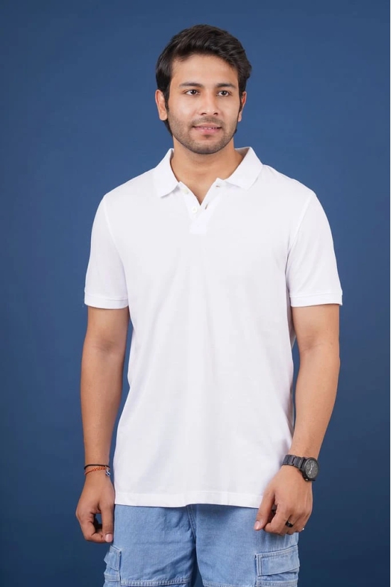 Men's White Solid  Polo T-Shirt