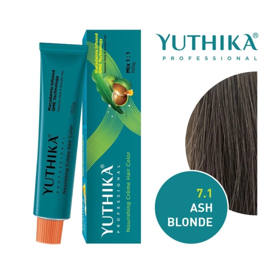 Yuthika Professional Creme Hair Color 7.1 Ash Blonde 100gm, Permanent Hair Colour, Professional Salon Hair Colour