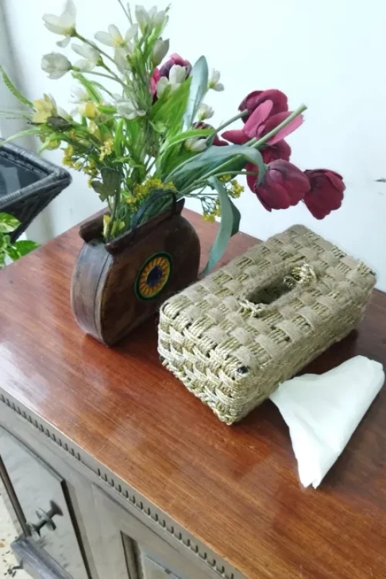 Sandy Jute Tissue Box-Brown & Gold