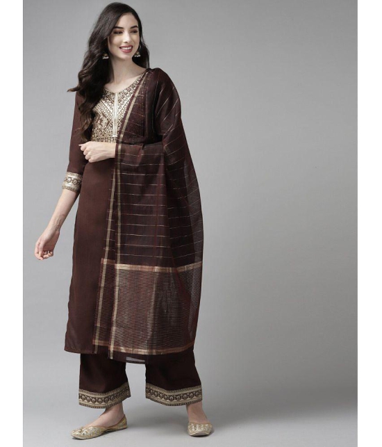 Estela - Brown Straight Cotton Women's Stitched Salwar Suit ( Pack of 1 ) - None