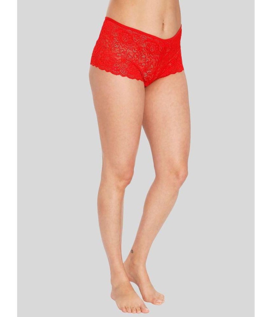 ILRASO - Red Lace Self Design Women's Boy Shorts ( Pack of 1 ) - None