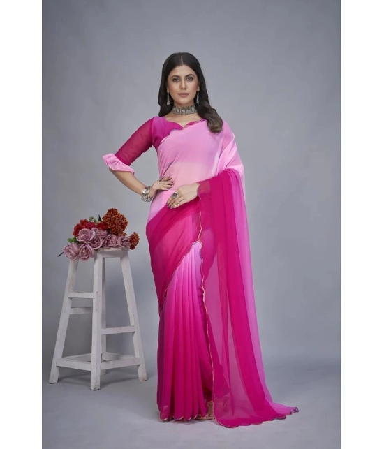 Apnisha Georgette Dyed Saree With Blouse Piece - Pink ( Pack of 1 ) - Pink