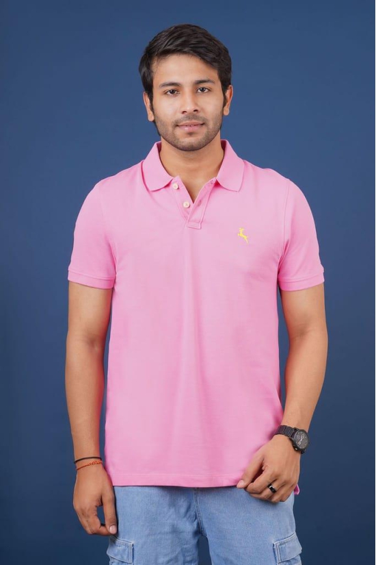 Men's Pink Embroidery Polo T-Shirt