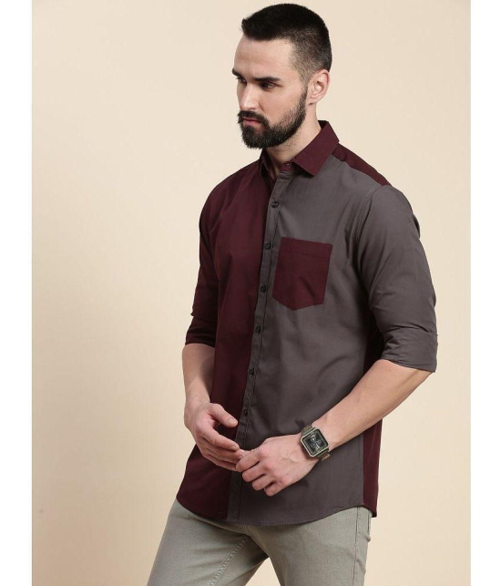 Dillinger 100% Cotton Regular Fit Colorblock Full Sleeves Mens Casual Shirt - Wine ( Pack of 1 ) - None