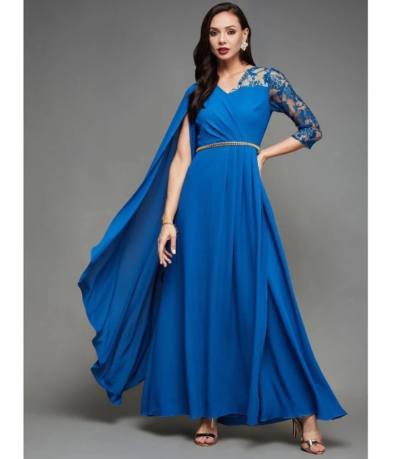 Miss Chase Georgette Solid Full Length Womens Gown - Blue ( Pack of 1 ) - None