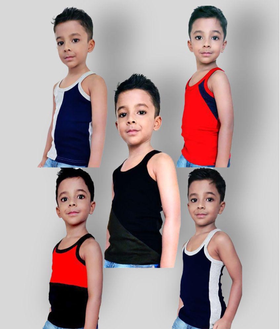 HAP Multicolor Cotton Gym Vest For Boys & Girls / Interlock Vest / Designer Rib Vest / PACK OF 5 - None