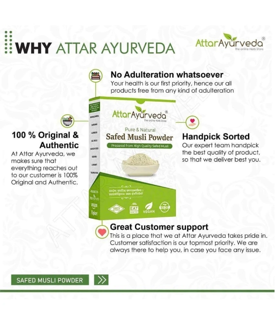 Attar Ayurveda Safed Musli Powder (100 grams) for Stamina and Energy | 100% Pure, Preservative free