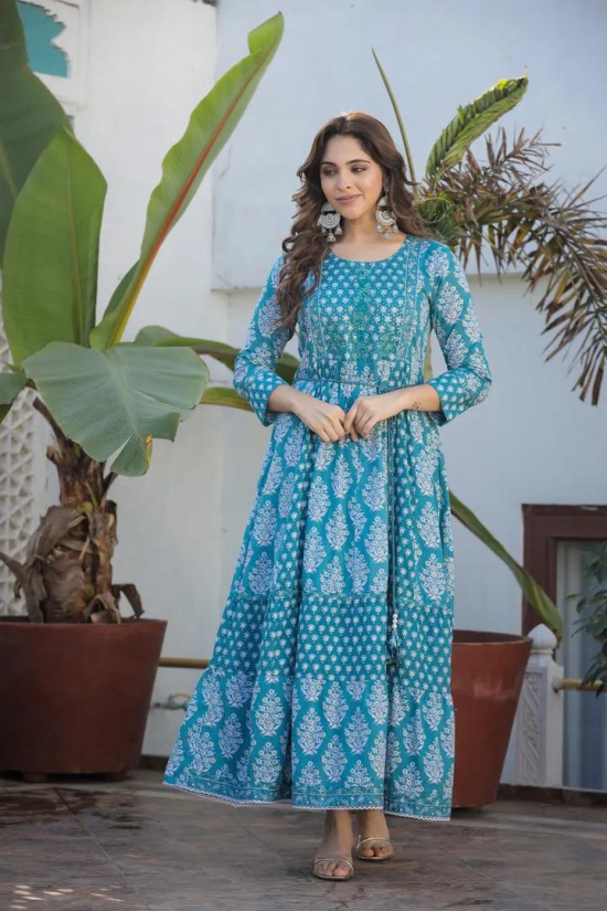 Wedding Party Ethnic Dress | Women Frill Dress | A-Line Dress for Women Stylish Kurti for Women-M