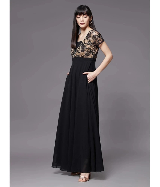 Miss Chase Georgette Self Design Full Length Womens Gown - Black ( Pack of 1 ) - None