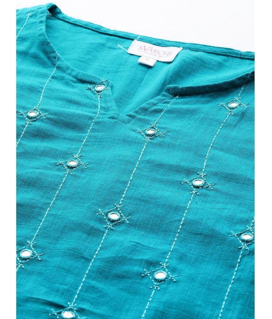 SVARCHI - Turquoise Cotton Women's Straight Kurti ( Pack of 1 ) - None