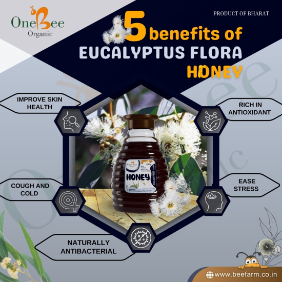 ONE BEE ORGANIC Honey | Eucalyptus Honey/Nilgiri Flora Honey/Nilgiri Nu Madh | Natural Flora Honey - 280 GM.