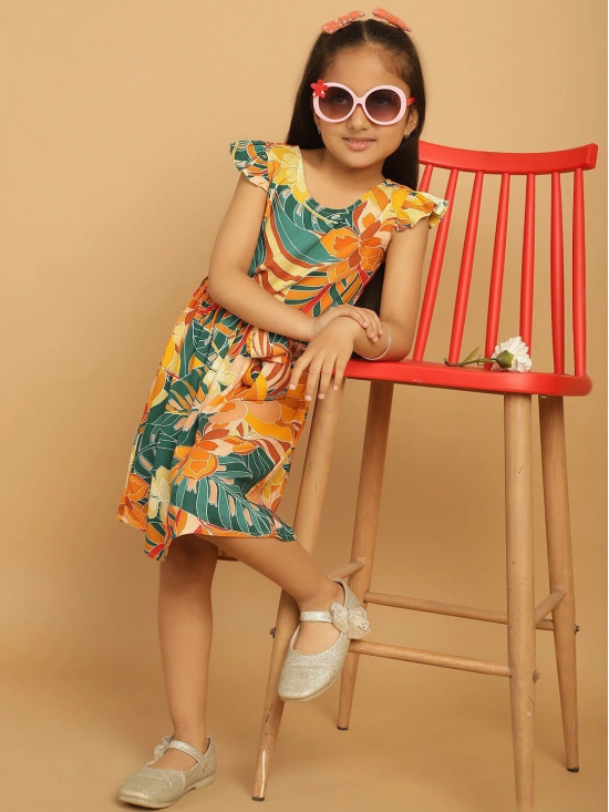 MINI & MING Girls Floral Print Cold-Shoulder Fit & Flare Dress