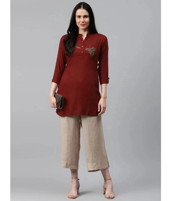 JC4U - Rust Rayon Womens Straight Kurti ( Pack of 1 ) - None